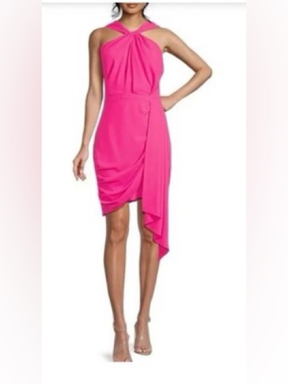 Badgley Mischka Belle Women’s Hot Pink Poppy Front Twist Dress Size 4